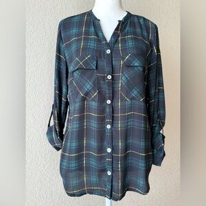 Alice Blue Plaid Button Down Blouse - XS